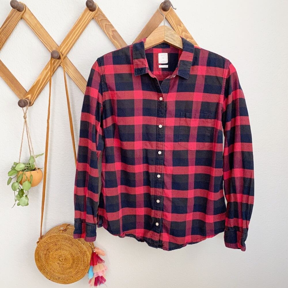 GAP flannel fitted boyfriend red and black Large